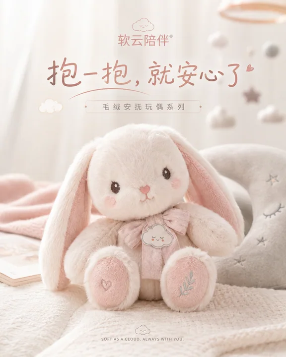 柔粉色系治愈毛绒玩偶社媒封面