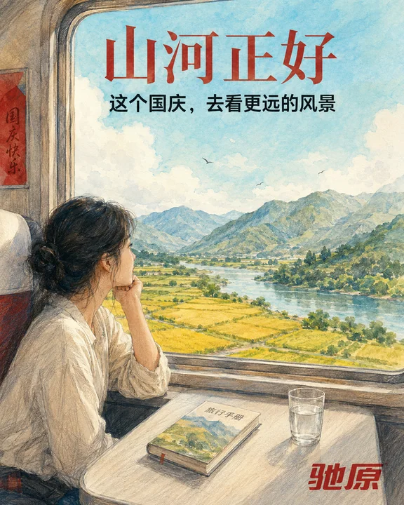 驰原国庆手绘插画：窗外的广袤山河