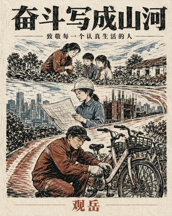 现代木刻版画致敬平凡奋斗者