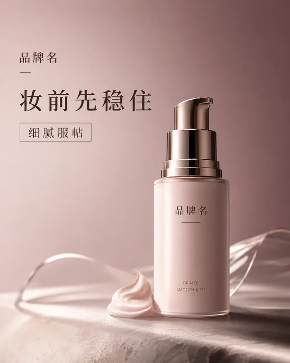 都会精致豆沙粉彩妆唇部妆前乳品牌视觉封面