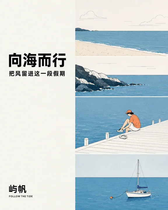 极简瑞士网格风：屿帆品牌度假视觉插画
