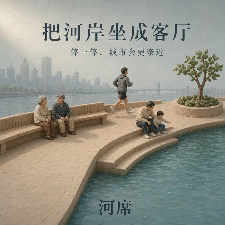 陶土质感河岸共享客厅品牌插画