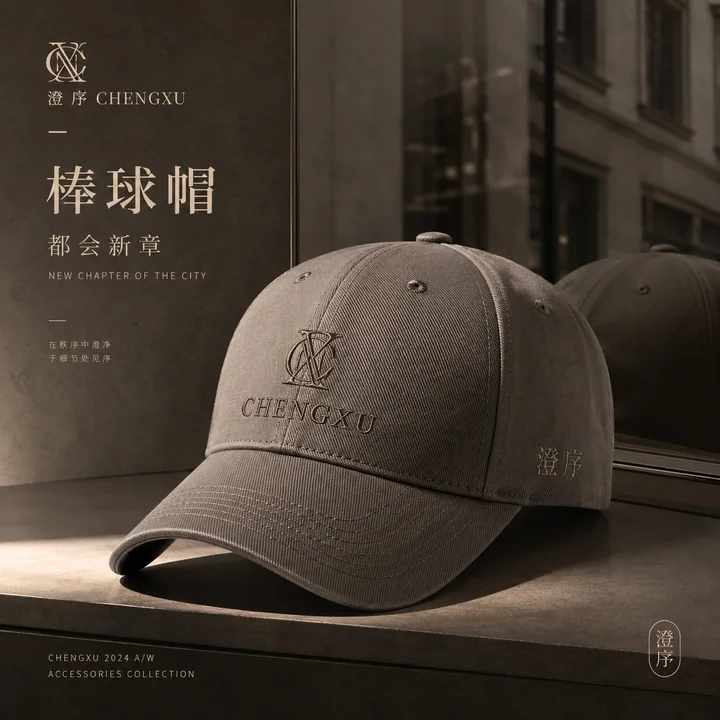 都会极简杂志感：高级奶咖色棒球帽品牌视觉