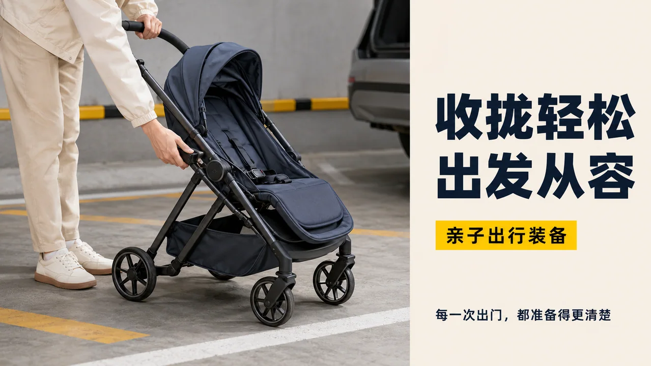 收拢轻松出发从容:高端婴儿推车折叠细节海报