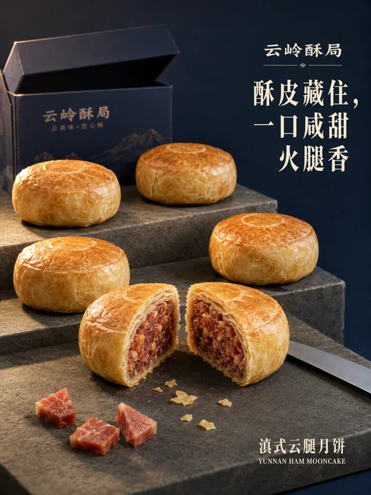 云岭酥局滇式云腿月饼海报微距摄影