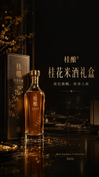 尊贵夜宴感桂花米酒品牌全屏视觉大片