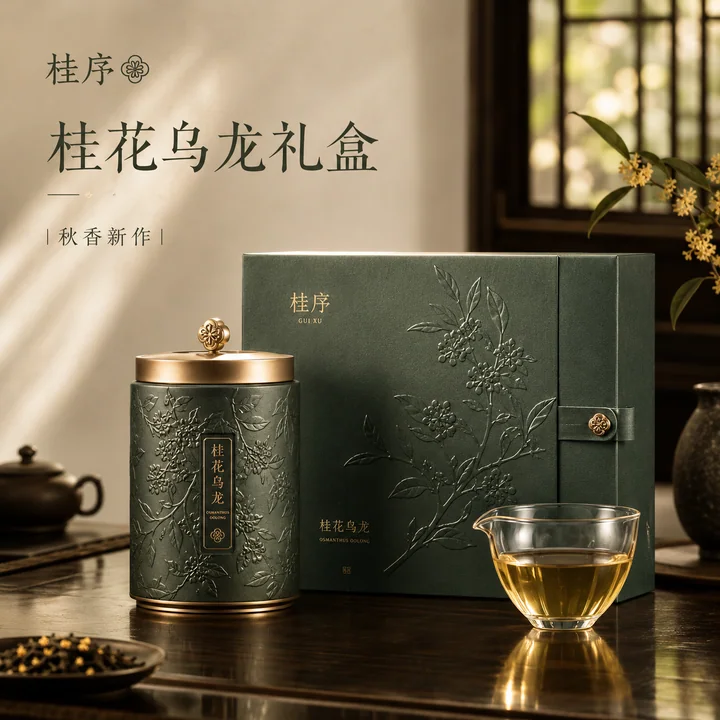 禅意雅致桂花乌龙茶礼盒品牌社交媒体视觉大片
