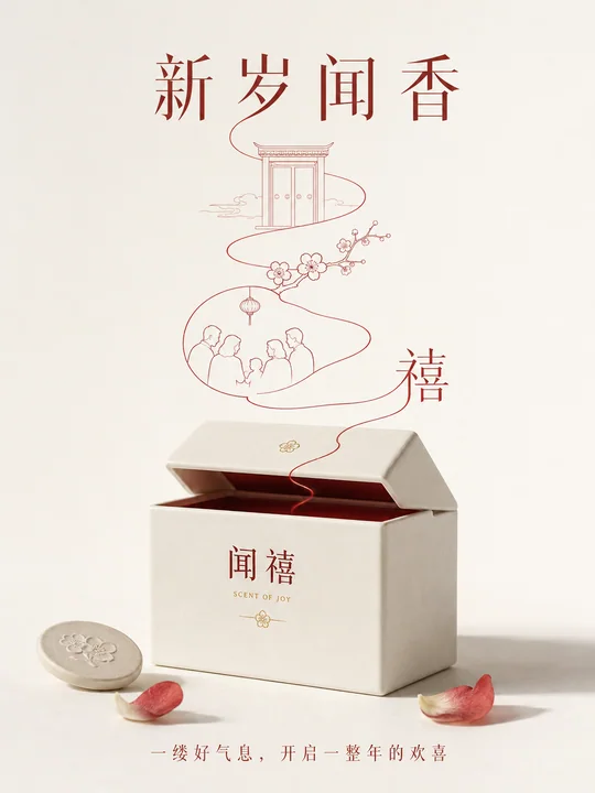 闻禧新岁闻香极简线性商业插画