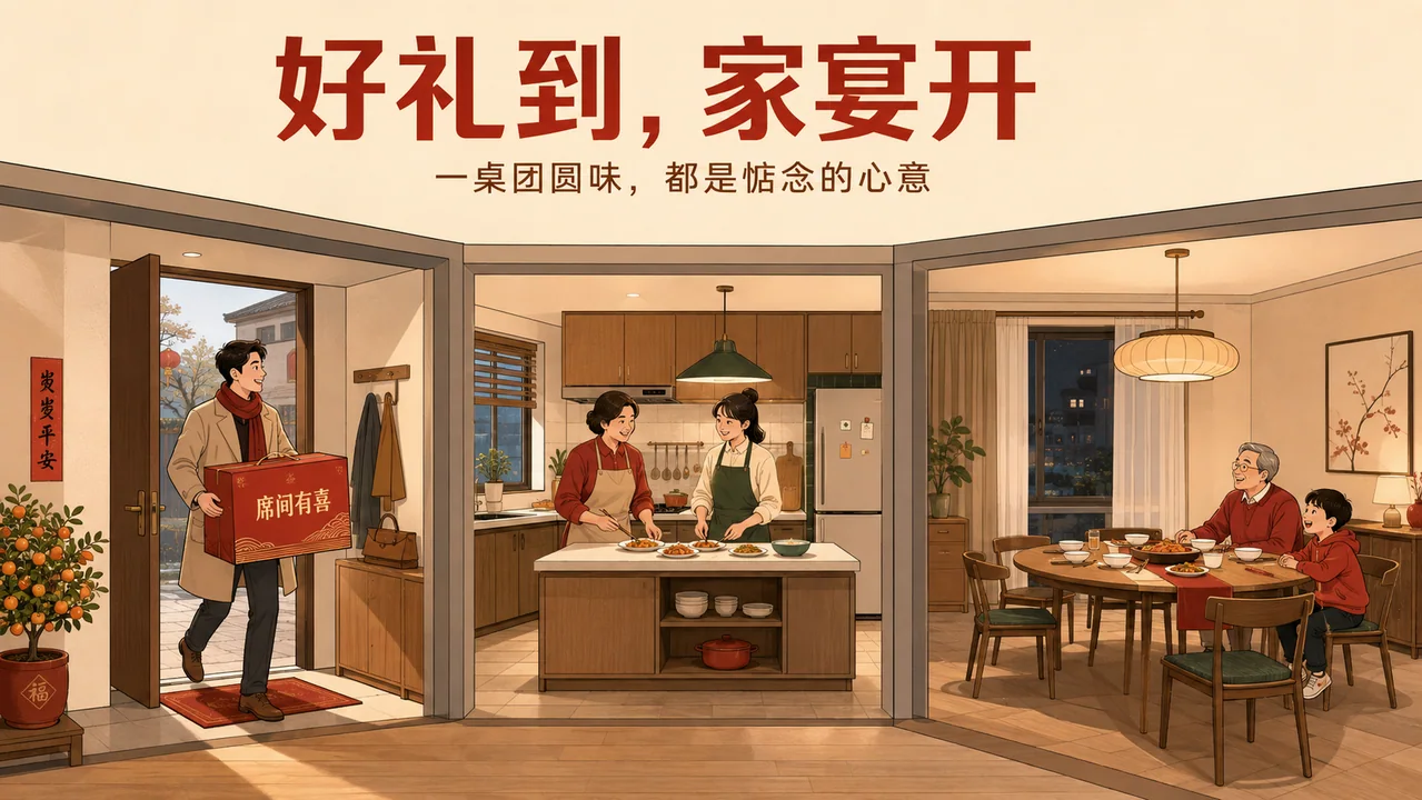 席间有喜：春节团圆家宴叙事插画