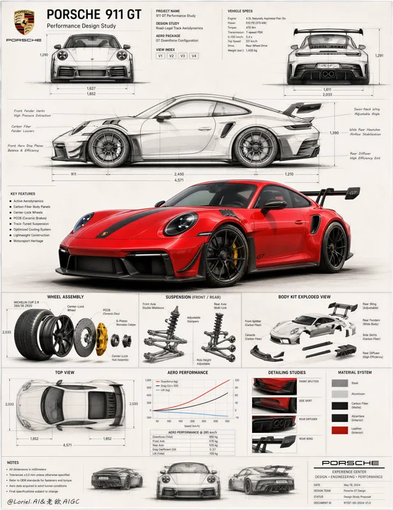 保时捷911GT顶级设计技术提案展示板