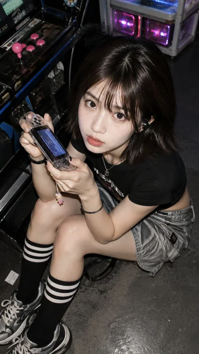 复古数码相机直闪高角度女性写实人像