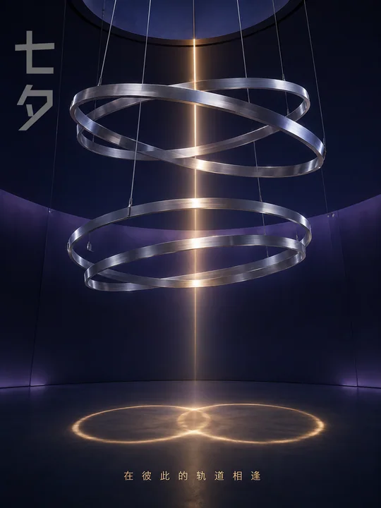 极简金属装置艺术七夕相遇海报