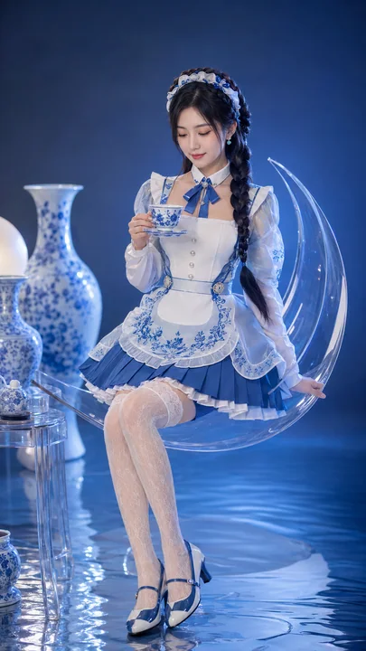 青花瓷韵现代女仆清雅棚拍大片