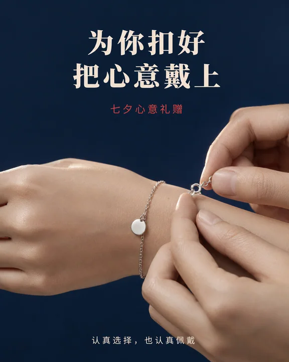 七夕深蓝奢华手链扣合瞬间商业海报