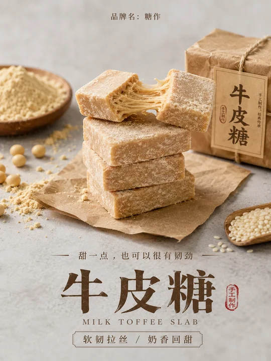 极简新中式牛皮糖高端手作海报