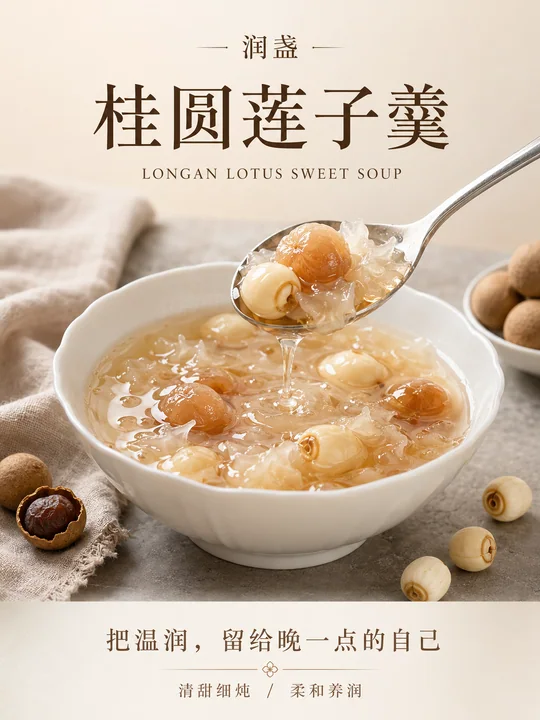润盏桂圆莲子羹高级感中式甜品海报