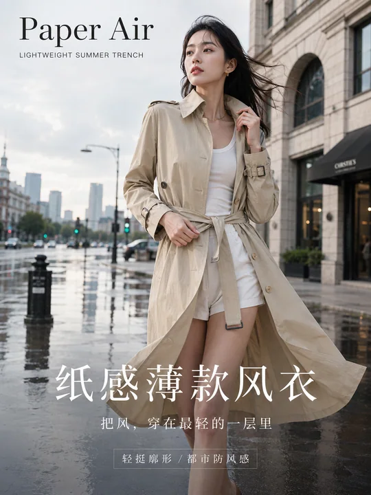 纸感风衣都市雨后时尚海报