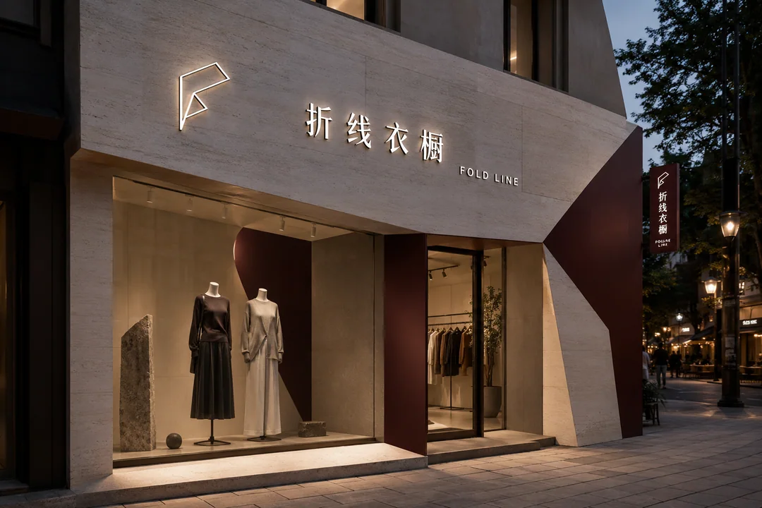 极简都市风折线衣橱女装店门头设计