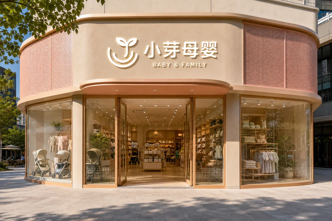 极简现代小芽母婴店门头设计