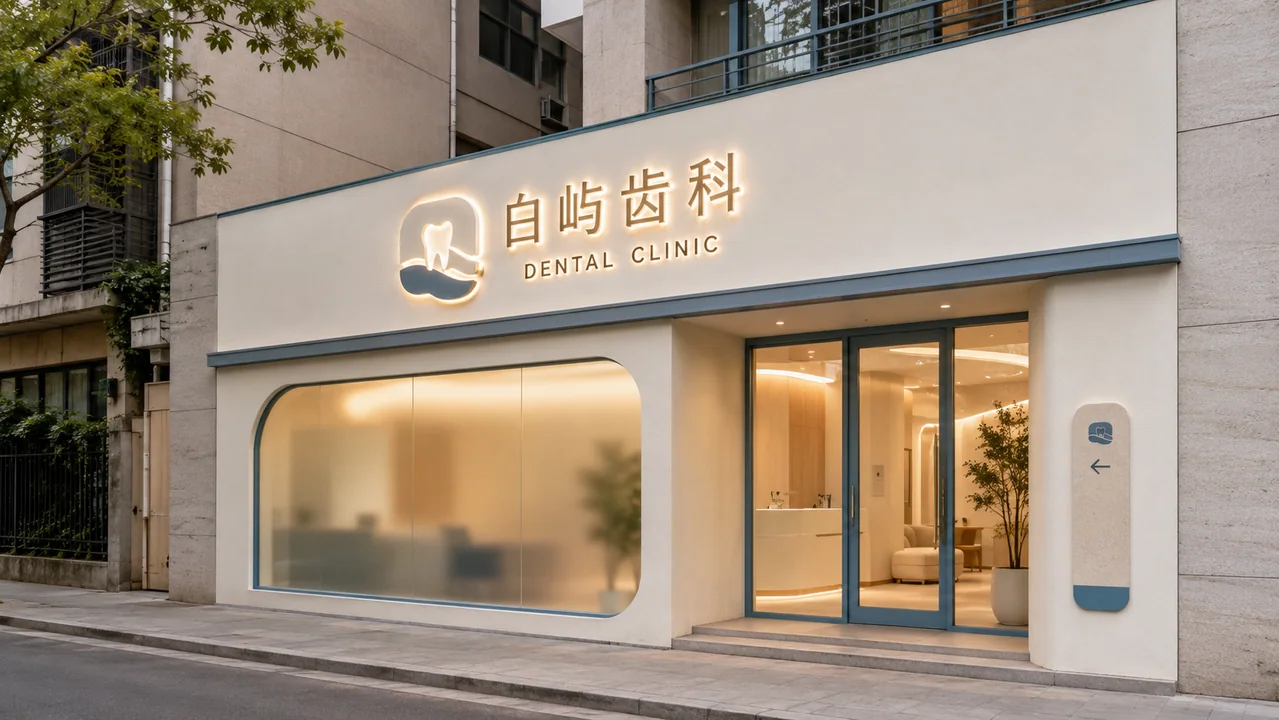 白屿齿科:极简主义社区诊所门头设计