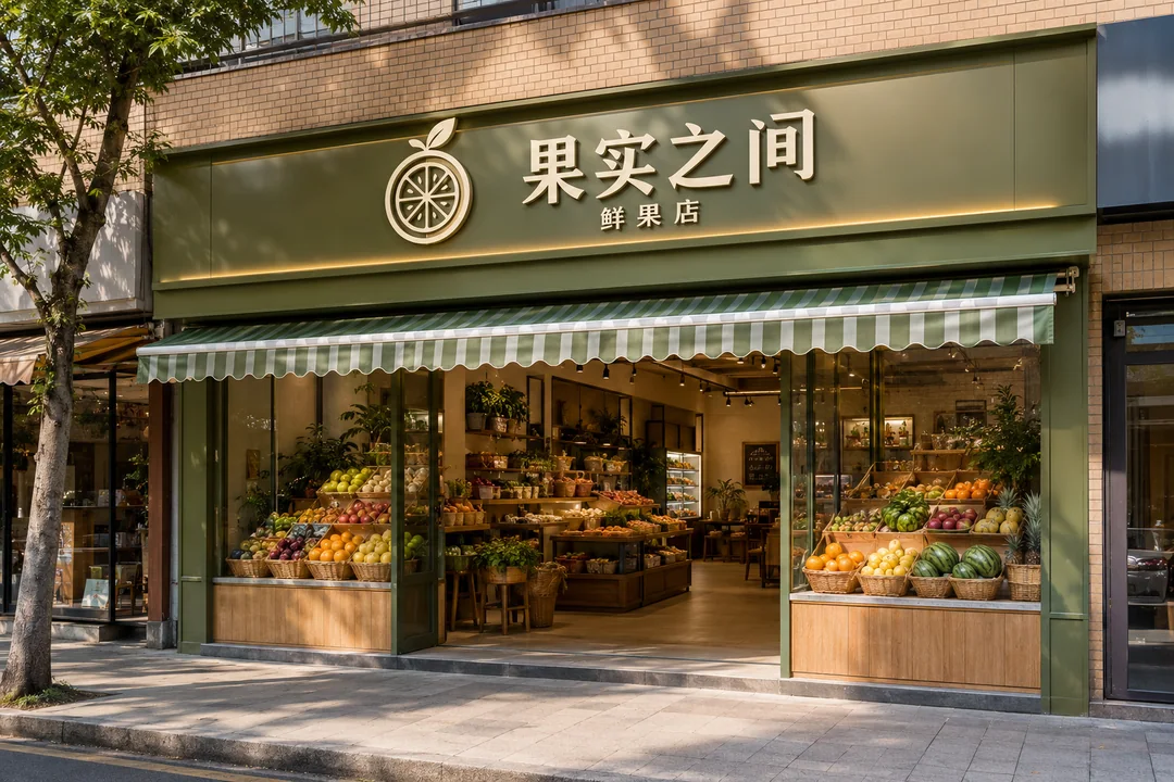 果实之间现代美学精品水果店门头设计