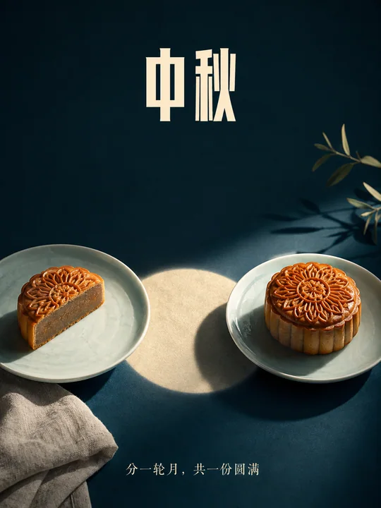 深青静谧中秋月饼摄影海报设计