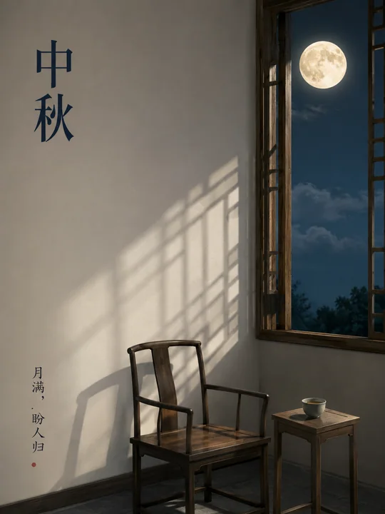 窗前月影盼人归中秋意境海报