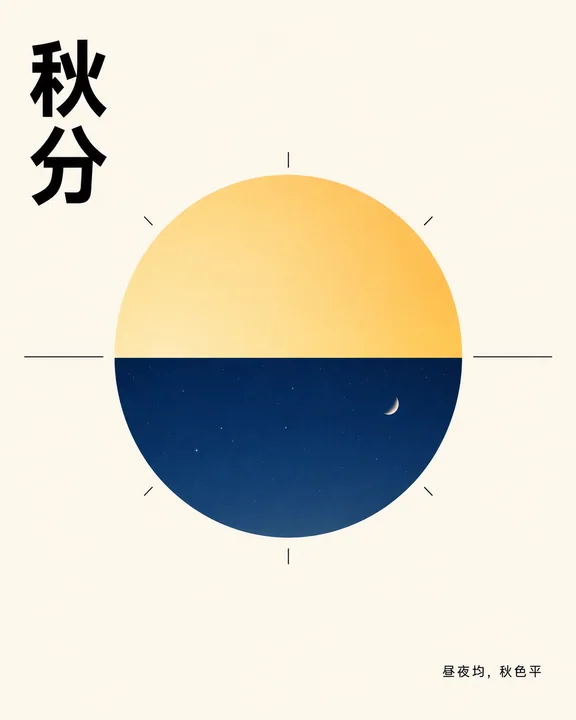极简主义几何美学秋分昼夜平衡海报
