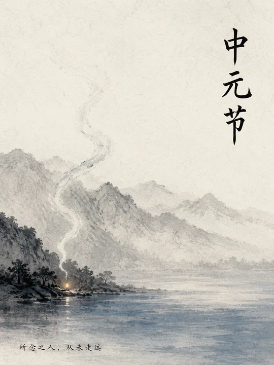 中元节意境水墨海报：思念如烟