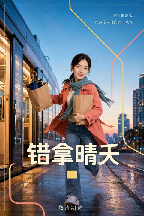 错拿晴天:都市清晨的浪漫奔跑海报