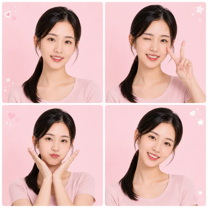 韩系粉嫩四格大头贴甜美成年少女
