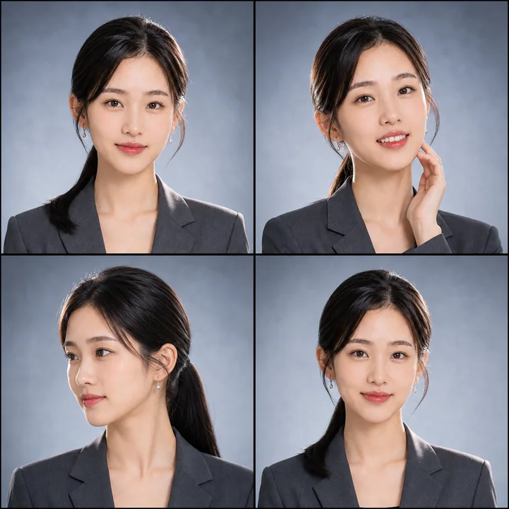 极简雾霾蓝四格拼贴成年女性高级感肖像