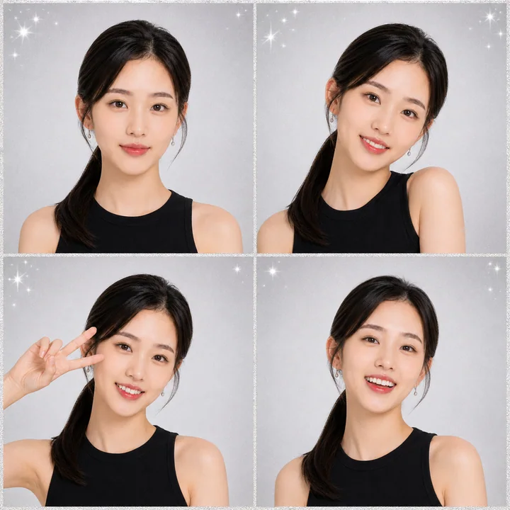 银白闪光四格大头贴成年女性写真