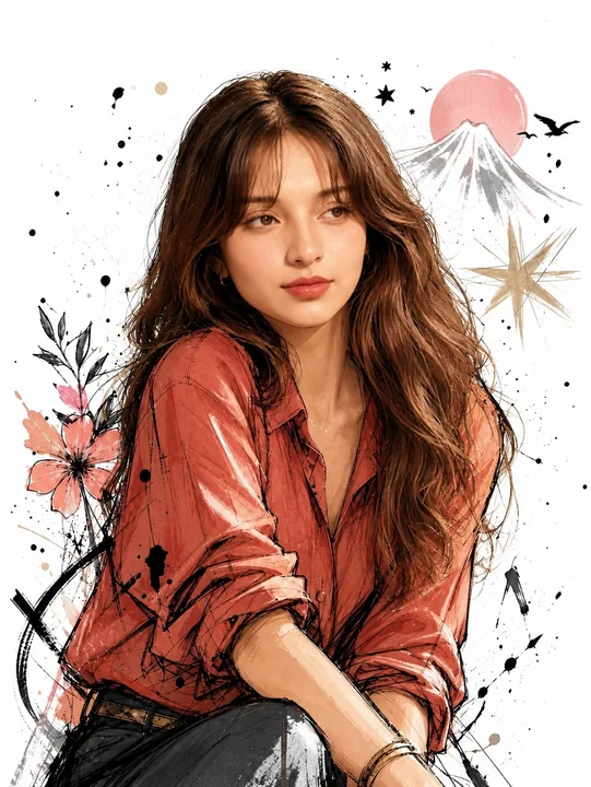 高细节水彩墨绘女性时尚插画人像