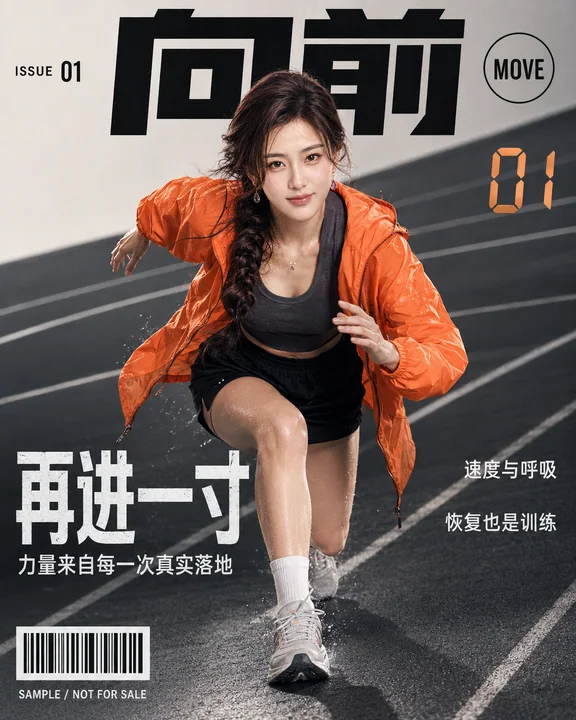 力量与速度的瞬间:橙色运动杂志封面