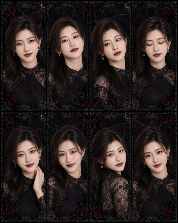 哥特蕾丝八格大头贴:暗黑少女的多重神态