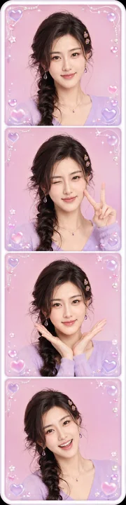 唯美日系大头贴四格粉紫梦幻少女感