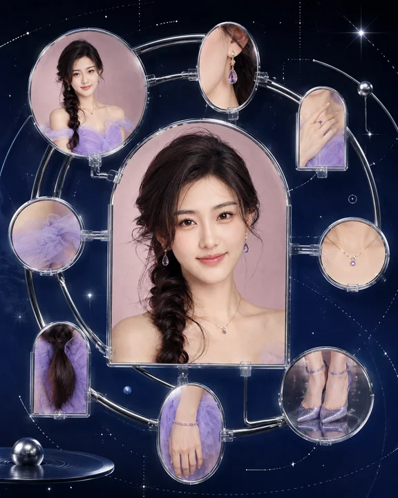 复古未来主义星轨人像拼贴构图