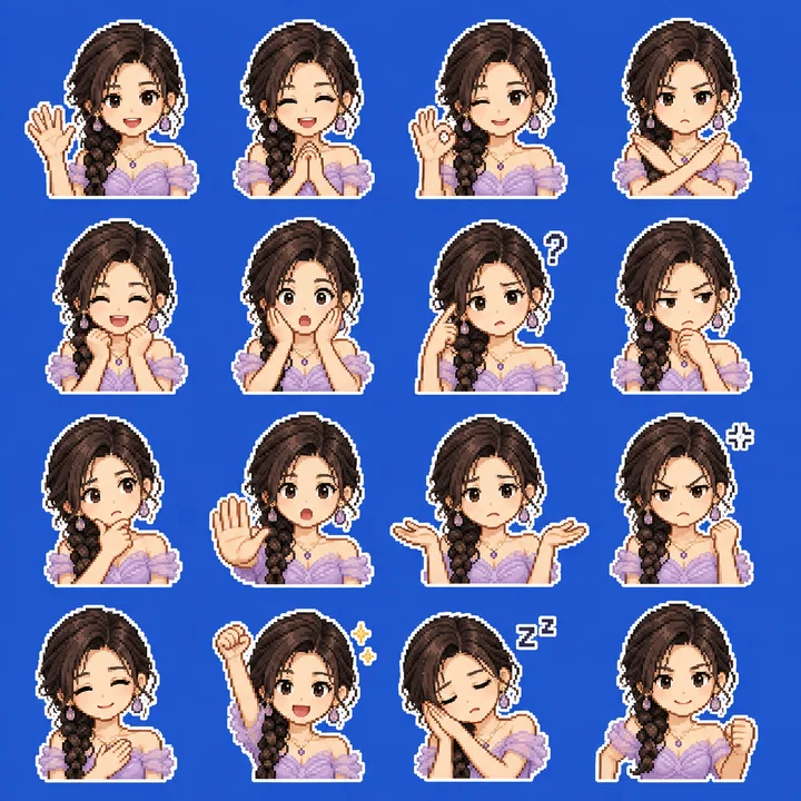 Pack de stickers rétro pixel art de vraies personnes adultes en grille de 16 cases