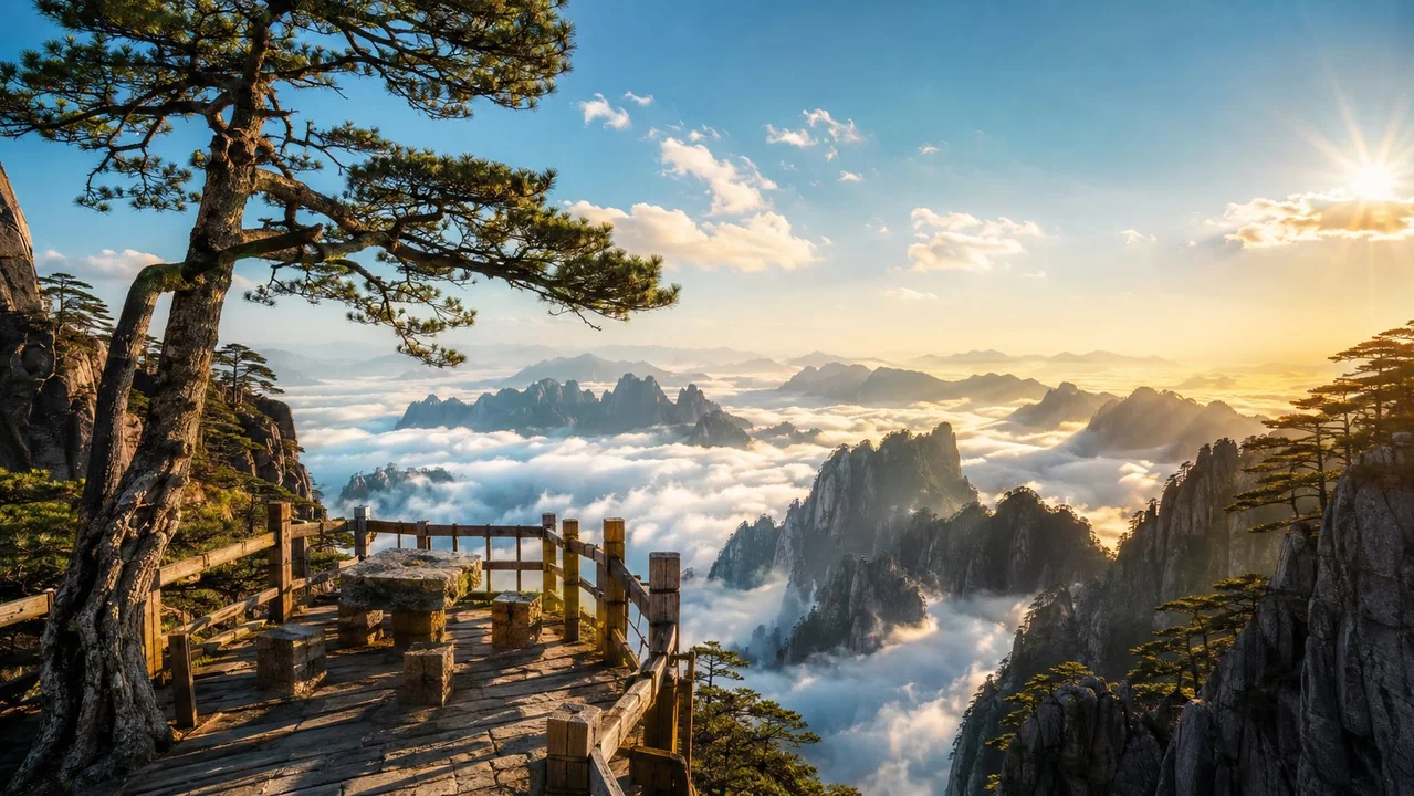 黄山风格高山云海仙境写实摄影