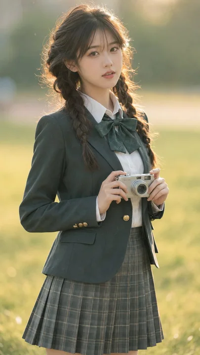 东亚女性校园墨绿学院风人像摄影