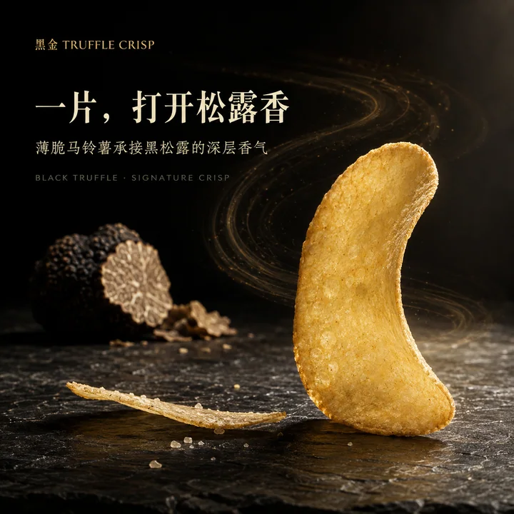 黑金诱惑:极致质感的松露薯片品牌海报