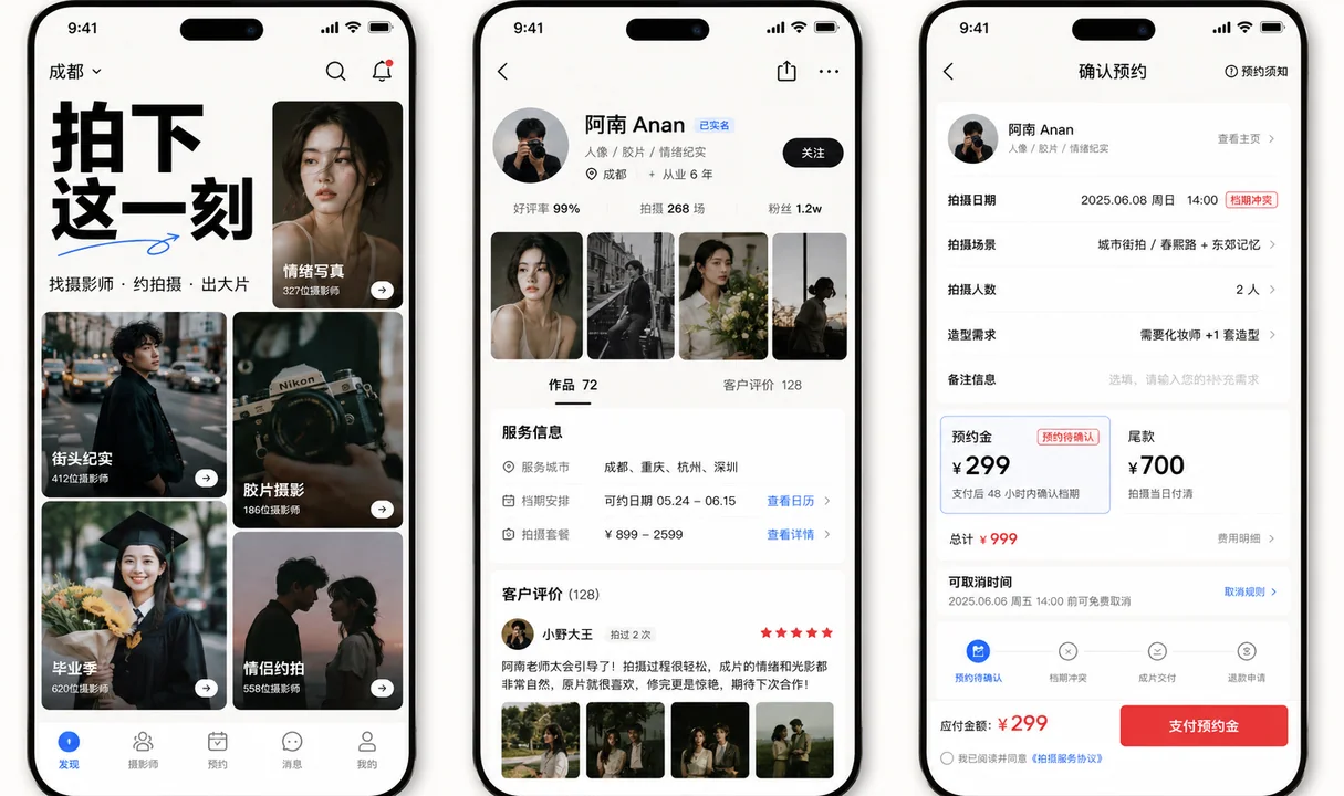 极简主义大字报刊风摄影约拍App界面设计