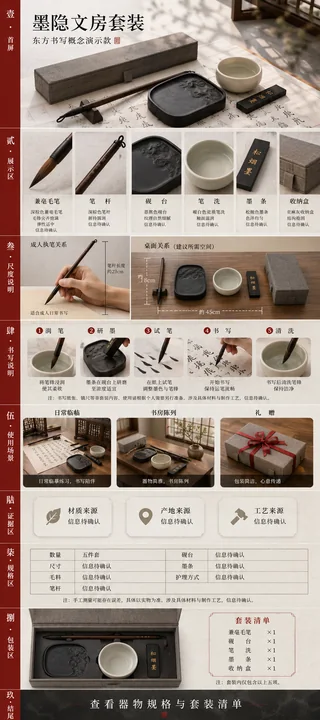 墨隐文房:当代东方美学书法套装详情页设计