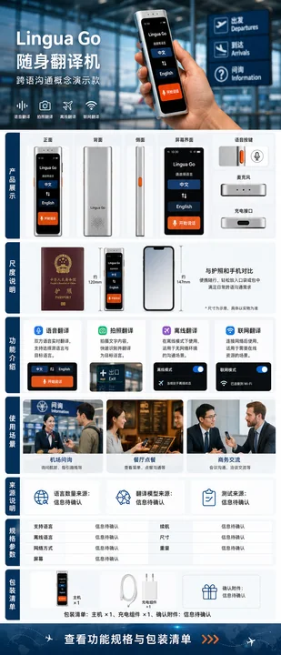 Lingua Go 翻译机：全球旅行必备详情页设计