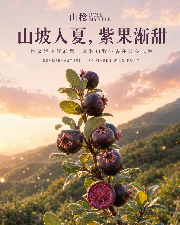 暮色山坡桃金娘：紫果渐甜的夏秋韵味