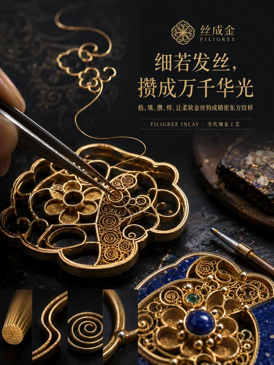 丝成金:非遗花丝镶嵌工艺发布海报