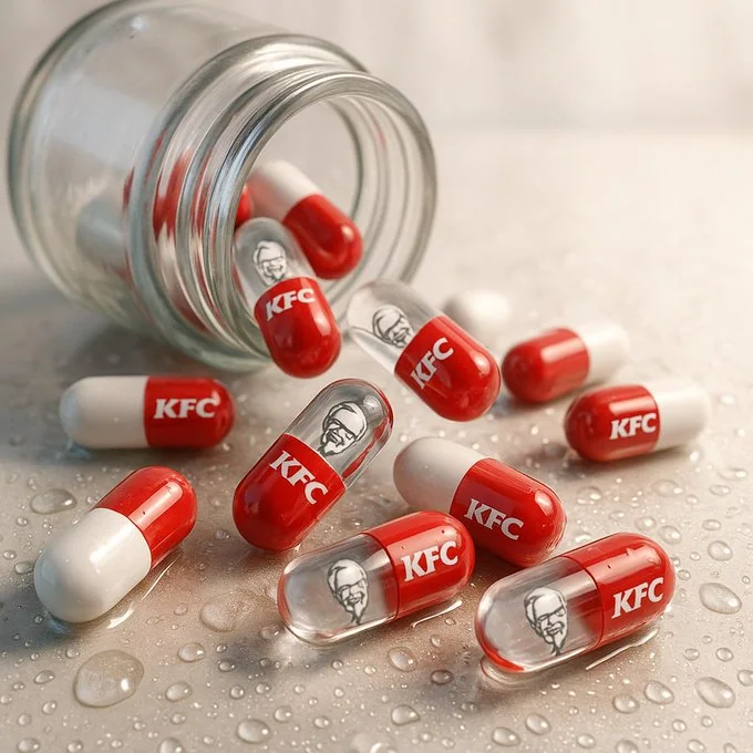 Les capsules sont versées du flacon transparent.