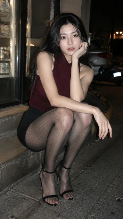 夜景街头时尚复古闪光人像摄影