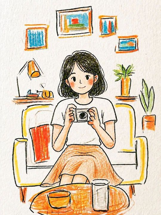 手绘彩铅温暖治愈日系杂志插画